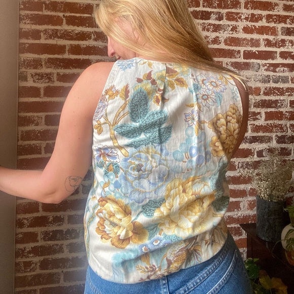 vintage handmade floral/bird tropical print tank top - Picture 3 of 5